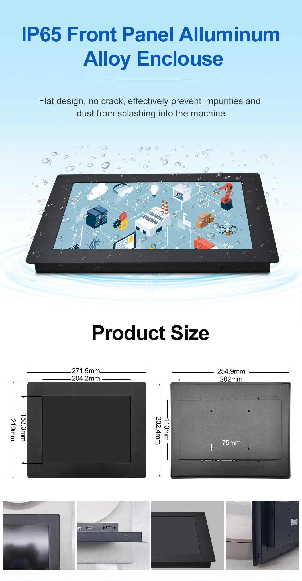 10′′ Inch 800*600 HD-Mi VGA DVI Resistive Square Touch Screen Metal Case TFT Embedded OEM ODM Industrial LCD Monitor