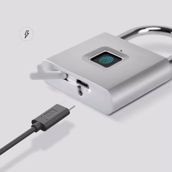 Cadeado de bloqueio de impressão digital/cadeado inteligente recarregável USB/cadeado eletrônico